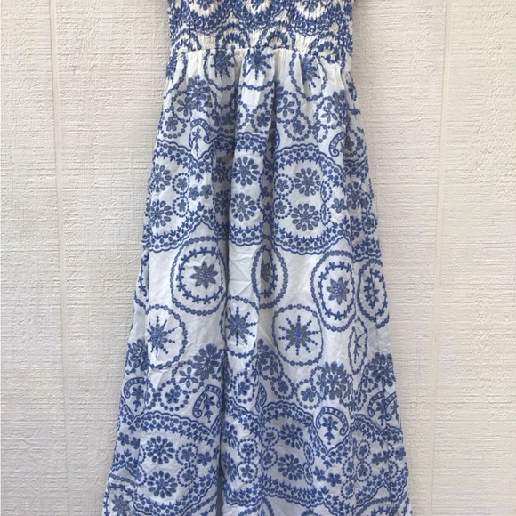 Zara Openwork embroidered floral eyelet Blue and White ruffle sleeves Maxi Dress - Picture 11 of 16